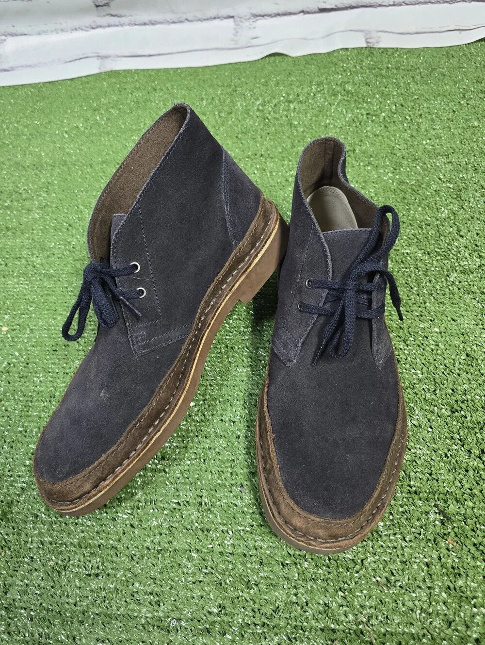 Clarks Bushacre Rand Genuine Leather Suede Chukka Boots Dark Navy Mens Size 9.5